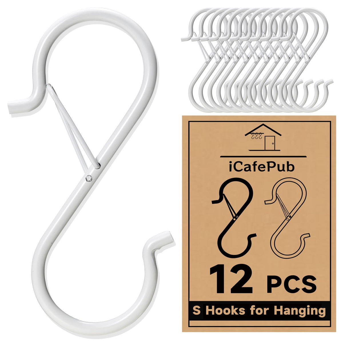 12 PCS S Hooks for Hanging with Safety Buckle, Heavy Duty Metal S Hooks