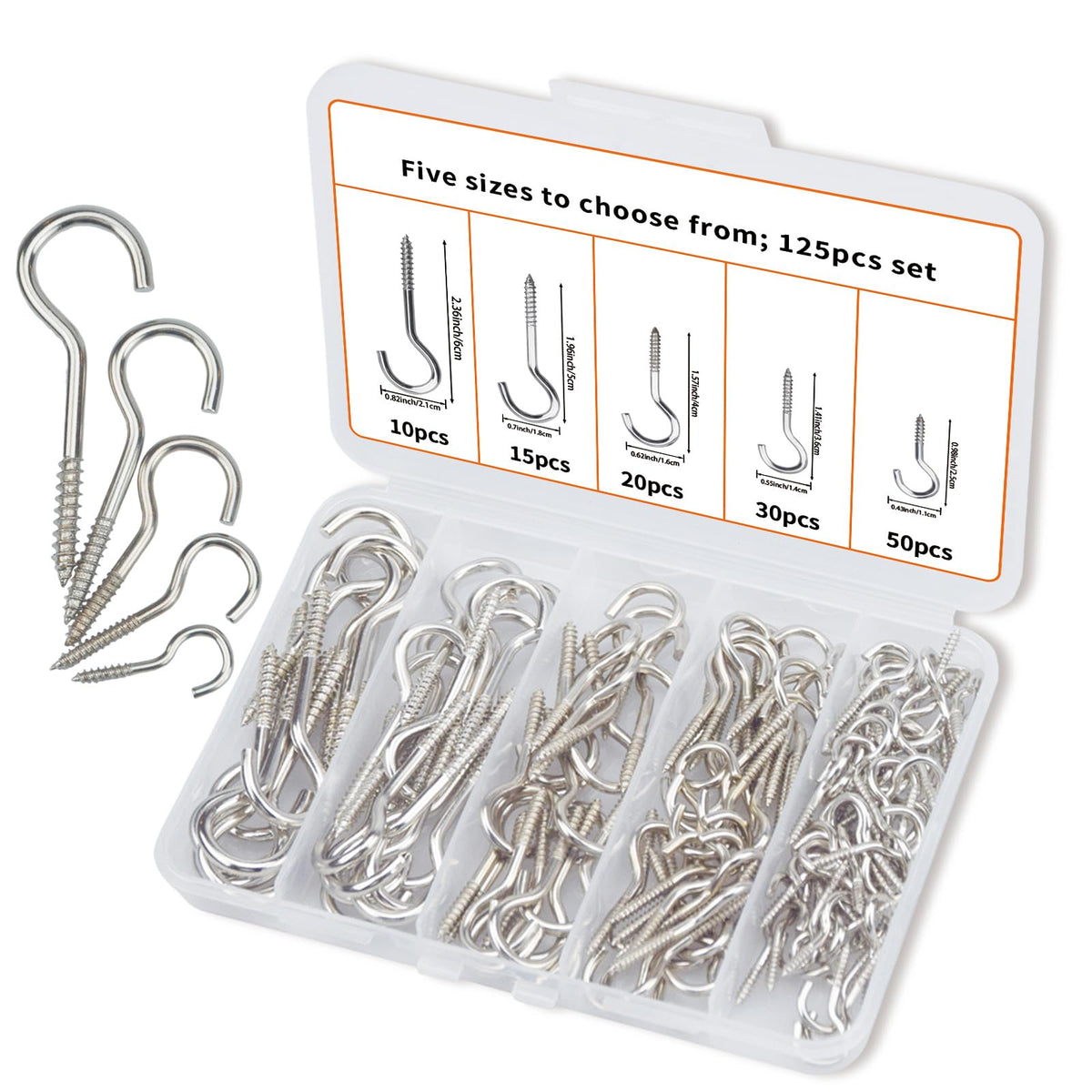 125 Pcs Small Screw Hooks, 5 Sizes Ceiling Hook for Hanging Plants