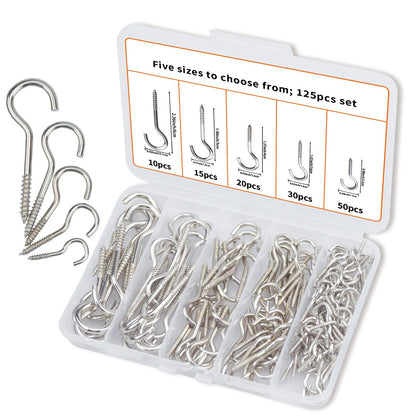 125 Pcs Small Screw Hooks, 5 Sizes Ceiling Hook for Hanging Plants