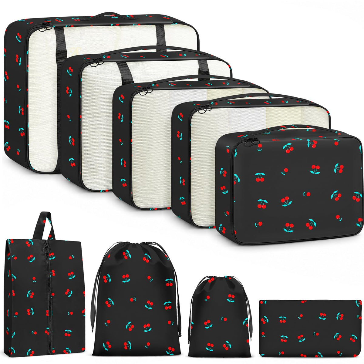 9 Set Packing Cubes for Travel Essentials - Lightweight Carry-On Luggage Organizer Bags with Shoe, Clothes & Laundry Bags for Airplane, Family & Business Travel, Pink leopard print