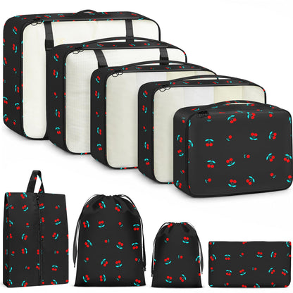 9 Set Packing Cubes for Travel Essentials - Lightweight Carry-On Luggage Organizer Bags with Shoe, Clothes & Laundry Bags for Airplane, Family & Business Travel, Pink leopard print