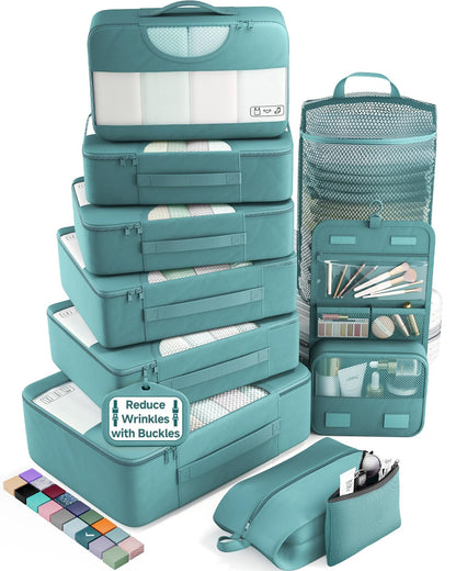 Veken 8 Set Packing Cubes for Travel Essentials, Suitcase Organizer Bags in 4 Sizes, Carry-On Luggage Accessories with Laundry Bag, Airplane Must Have, Gifts for Women Men