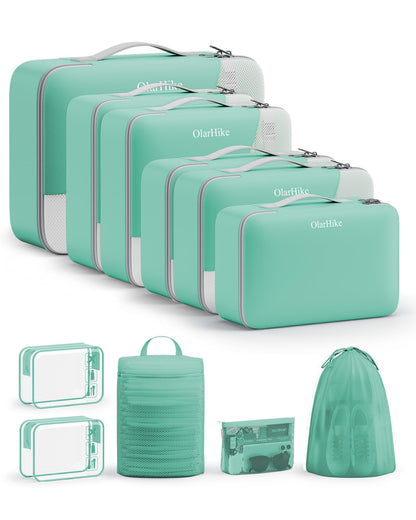 10 Set Packing Cubes for Travel, Gifts for Women Mom,Anti-Tearing Suitcase Organizer for Luggage with Shoe & Hanging Toiletry Bag,OlarHike Vacation Essentials & Accessories for Cruise Ship