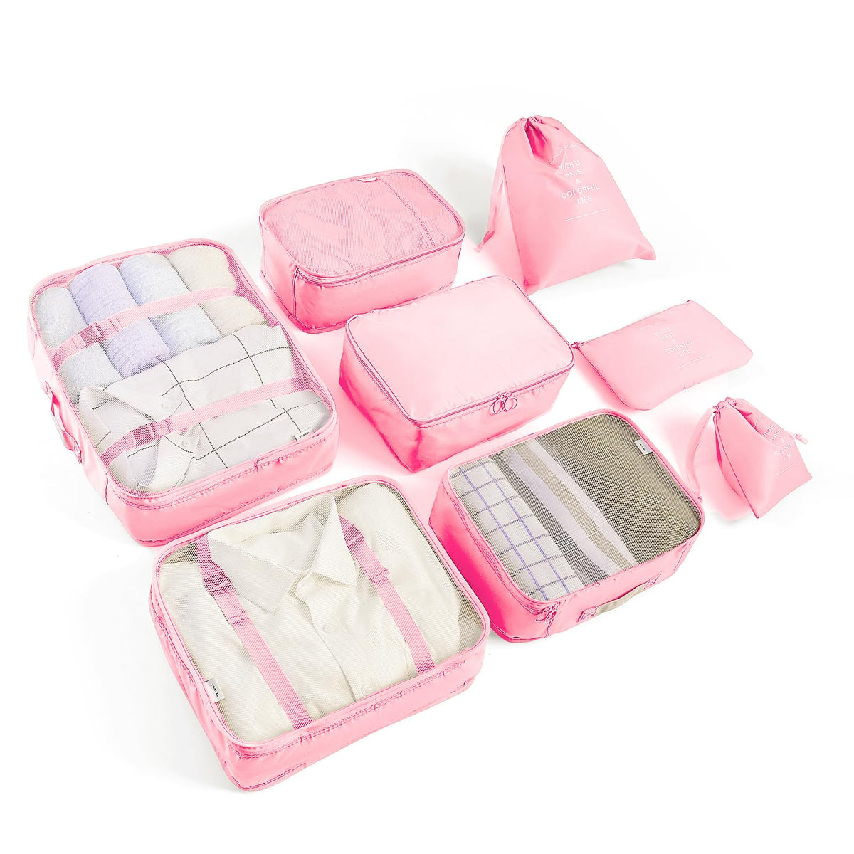 LANSKLBD 6/8 Set Packing Cubes for Suitcases Travel Luggage Packing Organizers,Travel Accessories Essentials Luggage Organizer with Shoe/Tioletry/Laundry Bag (Beige, 8 set)