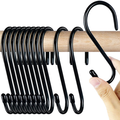 12 Pack 4-1/2 Inch S Hooks, Large Vinyl Coated Closet Hooks Non Slip Heavy Duty for Hanging, Steel Metal Black Rubber Coated for Jeans Plants Clothes Pot Pan Cups Towel