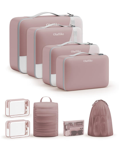 10 Set Packing Cubes for Travel, Gifts for Women Mom,Anti-Tearing Suitcase Organizer for Luggage with Shoe & Hanging Toiletry Bag,OlarHike Vacation Essentials & Accessories for Cruise Ship