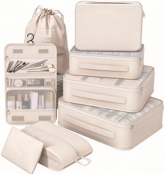 8 Set Packing Cubes for Travel, Suitcase Organizer Bags for Luggage (Cream)