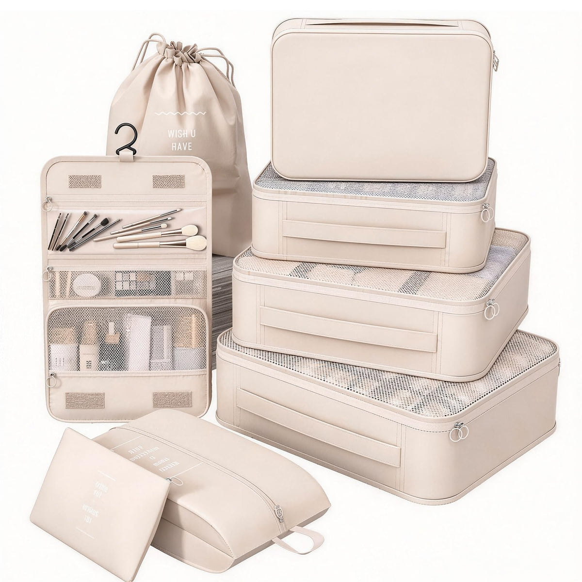 8 Set Packing Cubes for Travel, Suitcase Organizer Bags for Luggage (Cream)