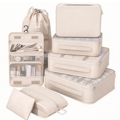 8 Set Packing Cubes for Travel, Suitcase Organizer Bags for Luggage (Cream)