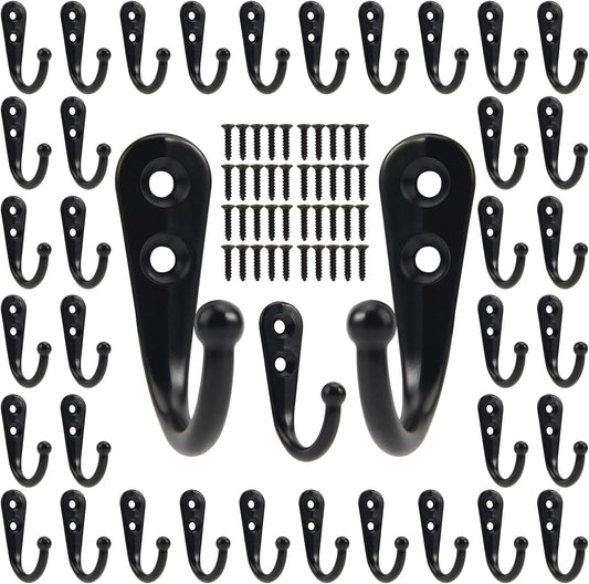 POZEAN Wall Hooks for Hanging, 40 Pack Black Small Coat Hooks with 80 Screws, Heavy Duty Single Prong Wall Hooks for Keys, Cups,Towels,Bag and More