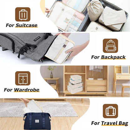 Packing Cubes for Travel - 7 Set Luggage Organizer Bags for Family, Mesh Breathable Travel Packing Cubes for Suitcases Durable Essentials Bags Set with Large Toiletries Bag (Beige)