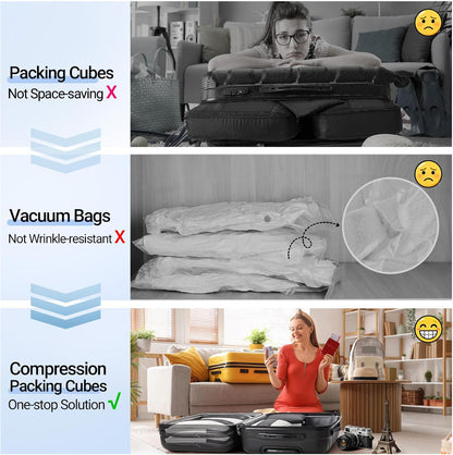 OlarHike 10 Set Compression Packing Cubes for Travel Essentials,Compressible Expandable Space Saver Bags for Organizing Clothes,Luggage Suitcase Garment Bags with Over 1000 pcs Mesh Holes(Black)