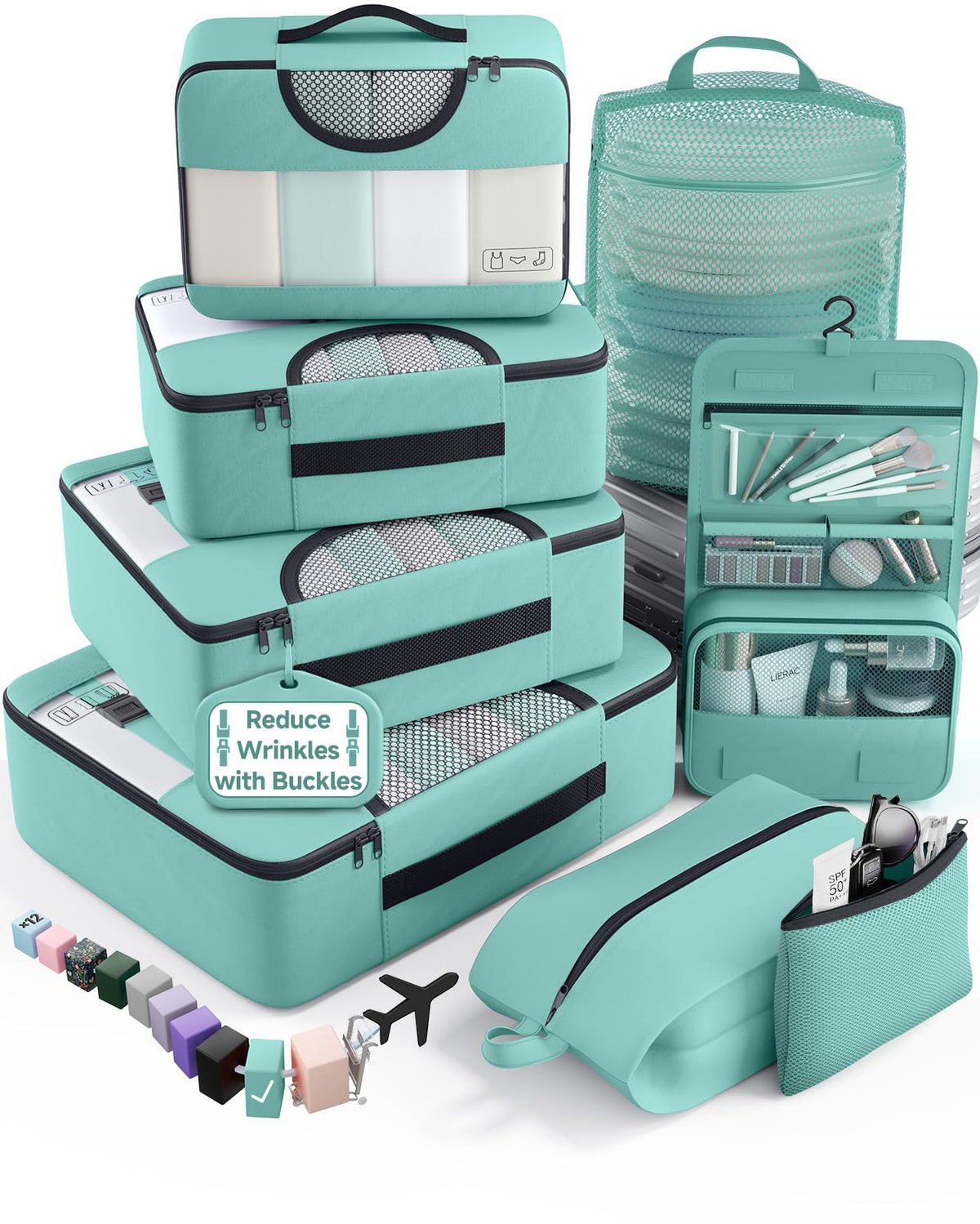 Veken 8 Set Packing Cubes for Travel Essentials, Suitcase Organizer Bags in 4 Sizes, Carry-On Luggage Accessories with Laundry Bag, Airplane Must Have, Gifts for Women Men