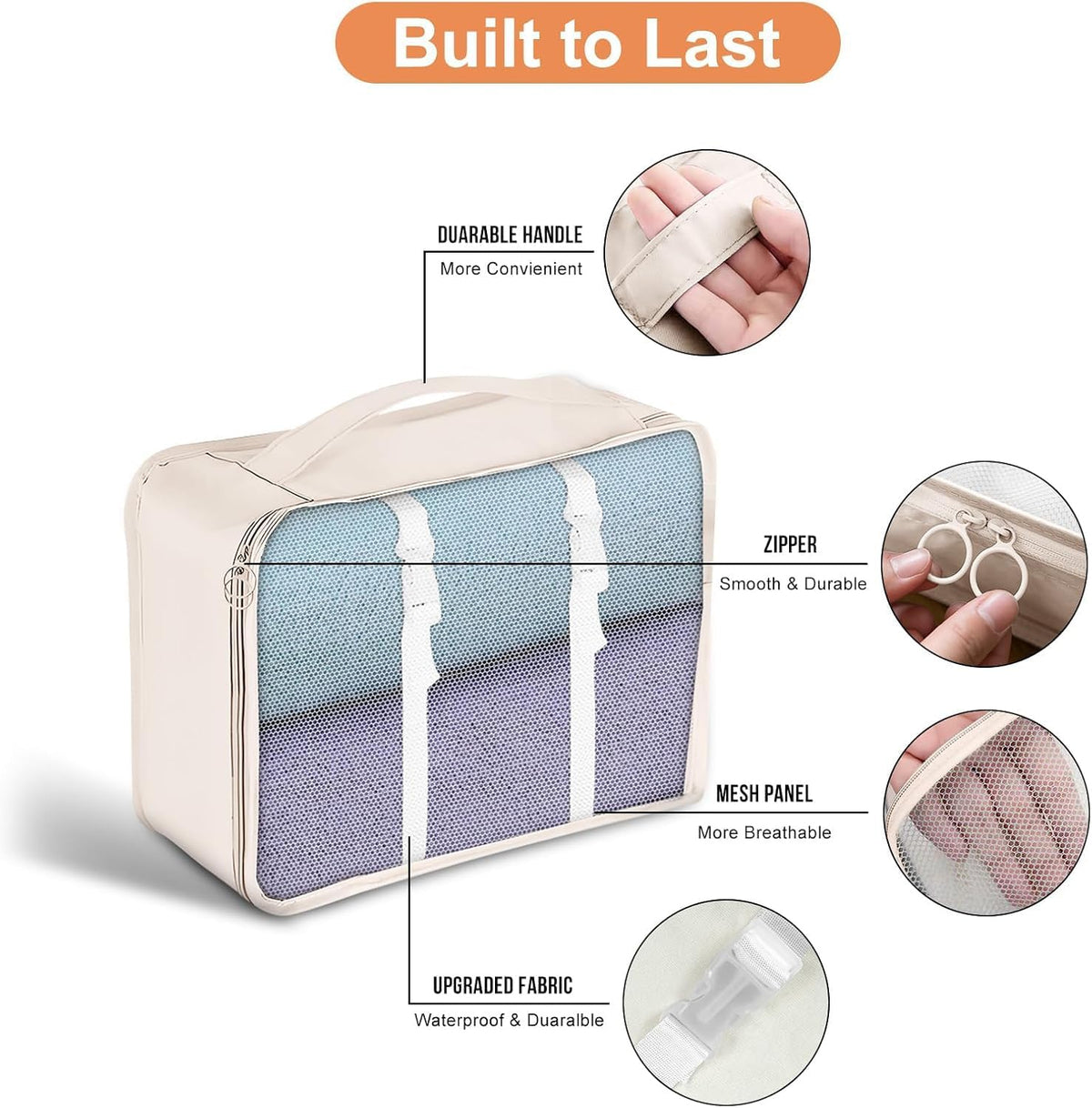 Packing Cubes for Travel - 7 Set Luggage Organizer Bags for Family, Mesh Breathable Travel Packing Cubes for Suitcases Durable Essentials Bags Set with Large Toiletries Bag (Beige)