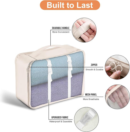 Packing Cubes for Travel - 7 Set Luggage Organizer Bags for Family, Mesh Breathable Travel Packing Cubes for Suitcases Durable Essentials Bags Set with Large Toiletries Bag (Beige)