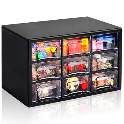 Stackable Desk Organizer with 9 Drawers, Clear Storage Box, White