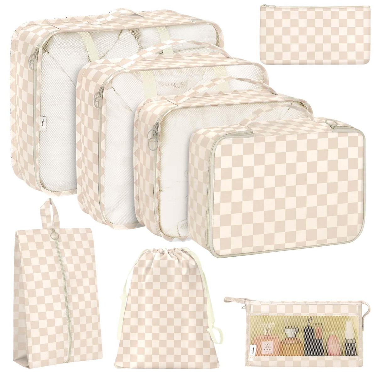 KPX 8 Set Packing Cubes for Travel, Luggage Packing Organizers Accessories Large Toiletries Bag for Clothes Shoes Cosmetics (8Set-Pink Bow)