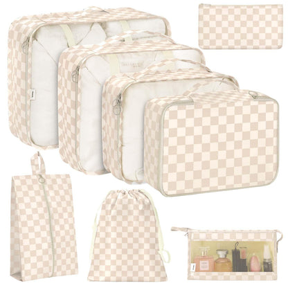 KPX 8 Set Packing Cubes for Travel, Luggage Packing Organizers Accessories Large Toiletries Bag for Clothes Shoes Cosmetics (8Set-Pink Bow)