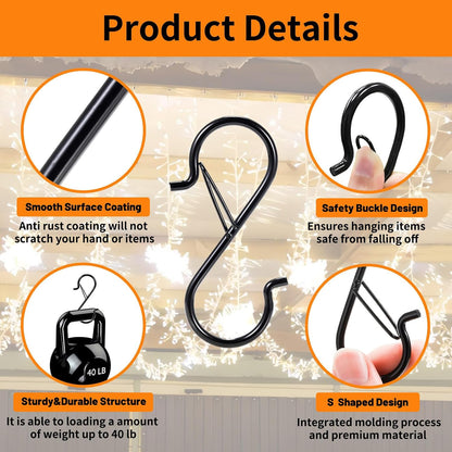 12 PCS S Hooks for Hanging with Safety Buckle, Heavy Duty Metal S Hooks