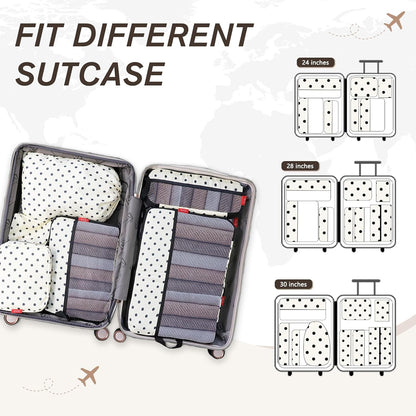 U+U 10 Set Compression Packing Cubes, Travel Organizers (Polka Dot)