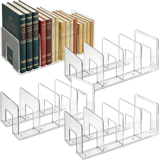 Lawei 4 Pack Acrylic File Sorter, 4-Section Clear Desktop File Folder Holder Organizer, Thick Office Storage Stand Rack for Book, Envelopes, Mail, Document, Notebook, Binder, Purse, Clutch Divider