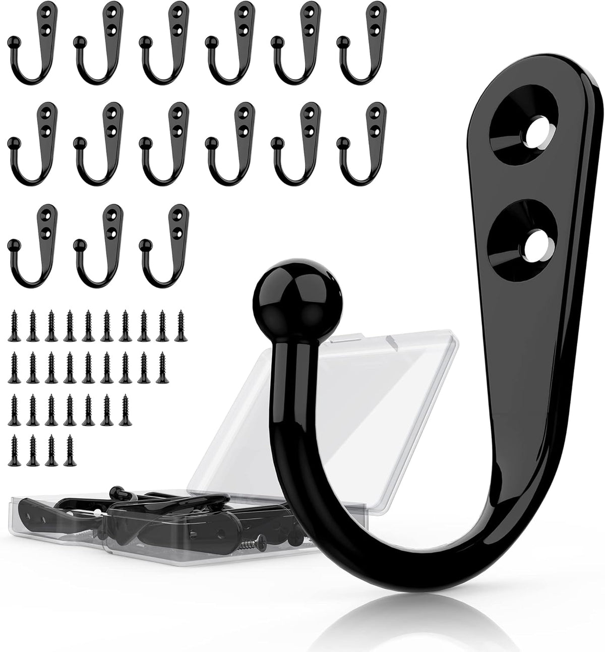 15-Pack Black Wall Mount Hooks for Hanging Coats & Towels