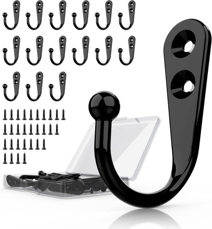 15-Pack Black Wall Mount Hooks for Hanging Coats & Towels