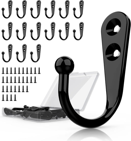 15-Pack Black Wall Mount Hooks for Hanging Coats & Towels
