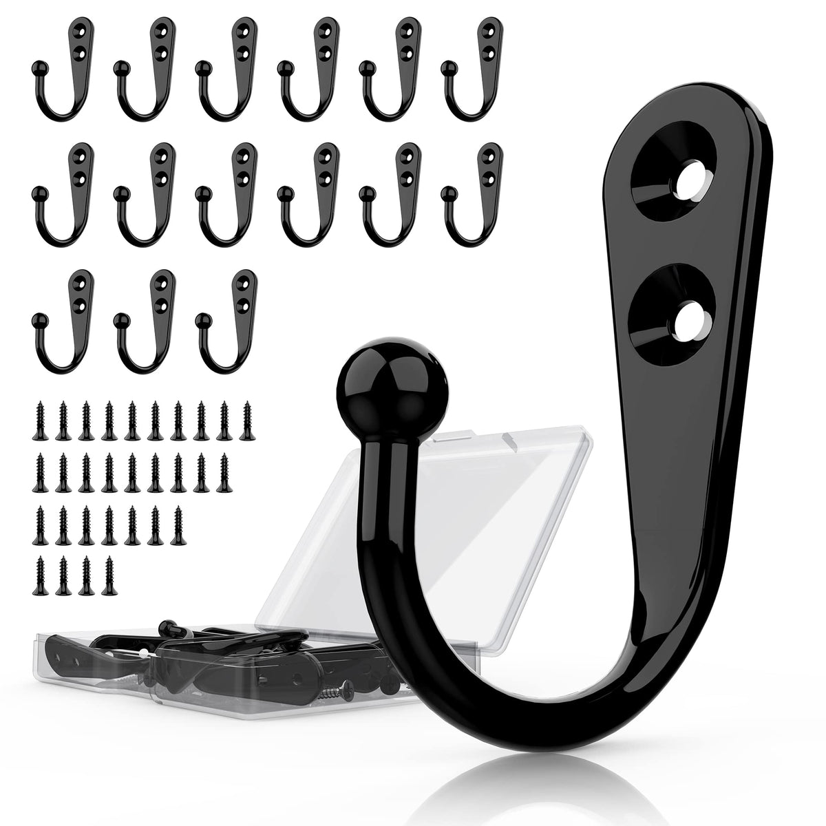 15-Pack Black Wall Mount Hooks for Hanging Coats & Towels