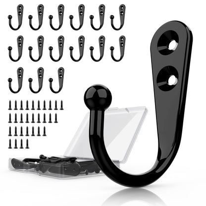 15-Pack Black Wall Mount Hooks for Hanging Coats & Towels