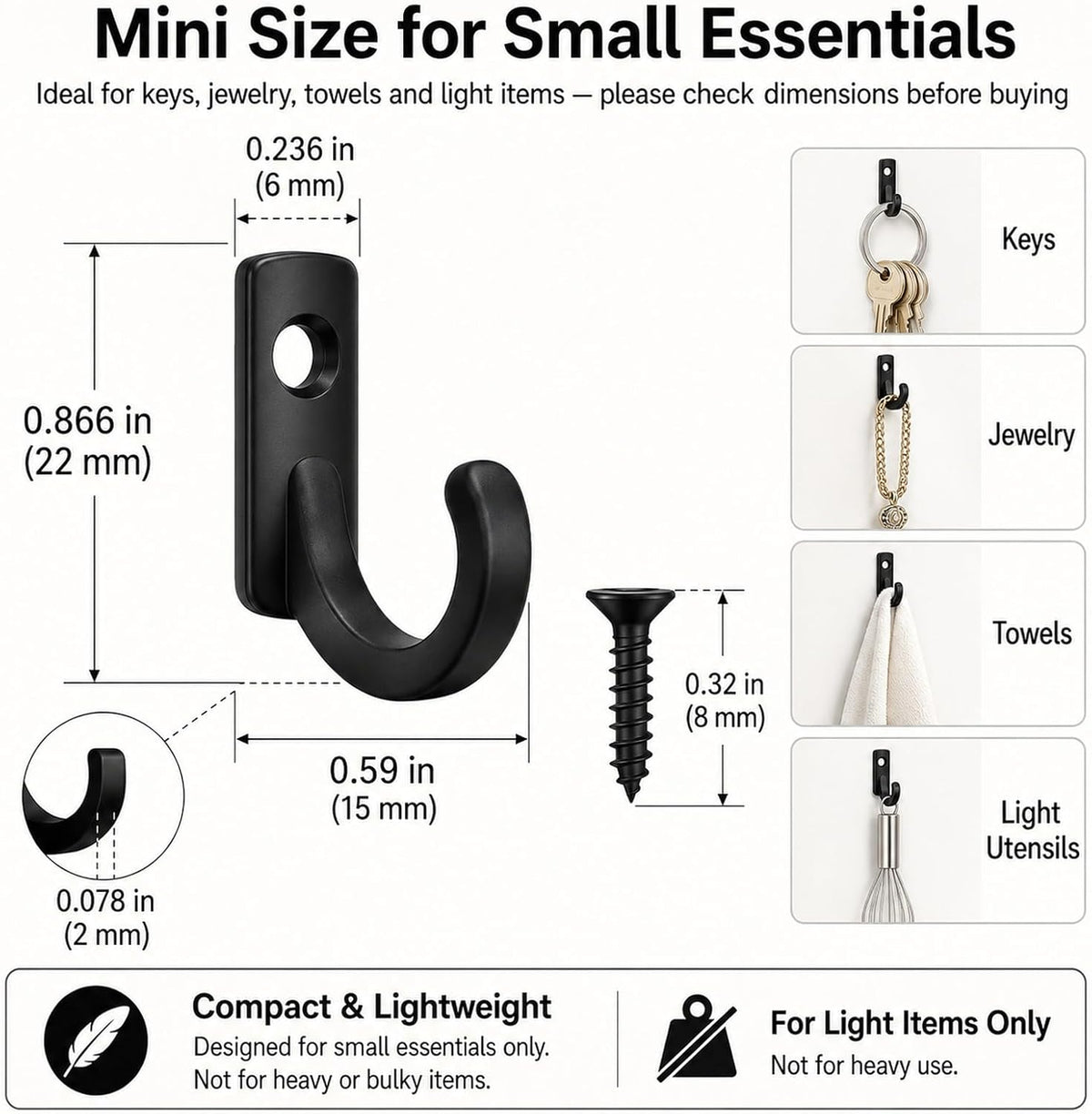 58 Pieces Key Hooks, Small Hooks, Black