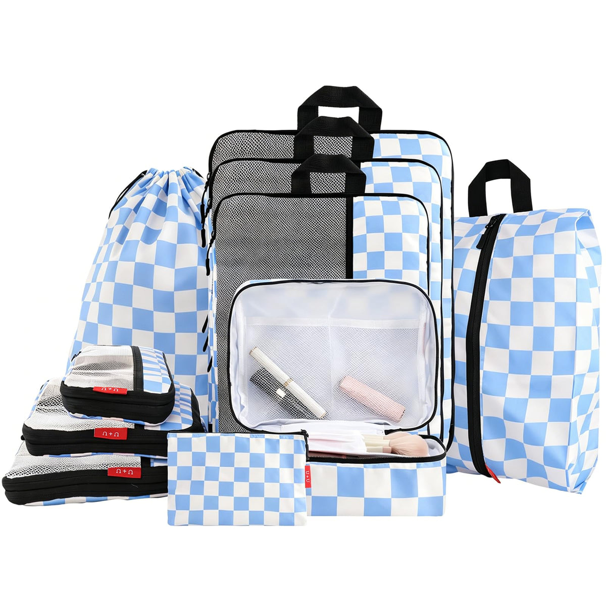 U+U 10 Set Compression Packing Cubes, Travel Organizers (Polka Dot)