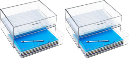 STORi STAX Plastic Stackable Organizer Drawers (Set of 2) Clear | 12.5" Wide | Set Includes Two Open Drawer | Organize Office Desk Accessories & Sort Paper | Made in USA