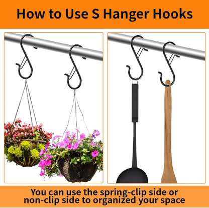12 PCS S Hooks for Hanging with Safety Buckle, Heavy Duty Metal S Hooks