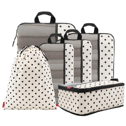 U+U 10 Set Compression Packing Cubes, Travel Organizers (Polka Dot)