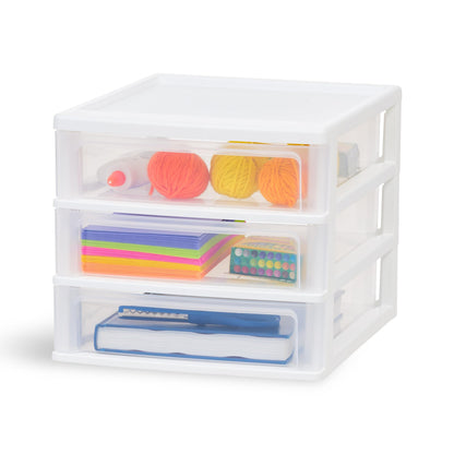IRIS USA 2-Pack, 3-Drawer Small Plastic Stacking Desktop Organizer, Black