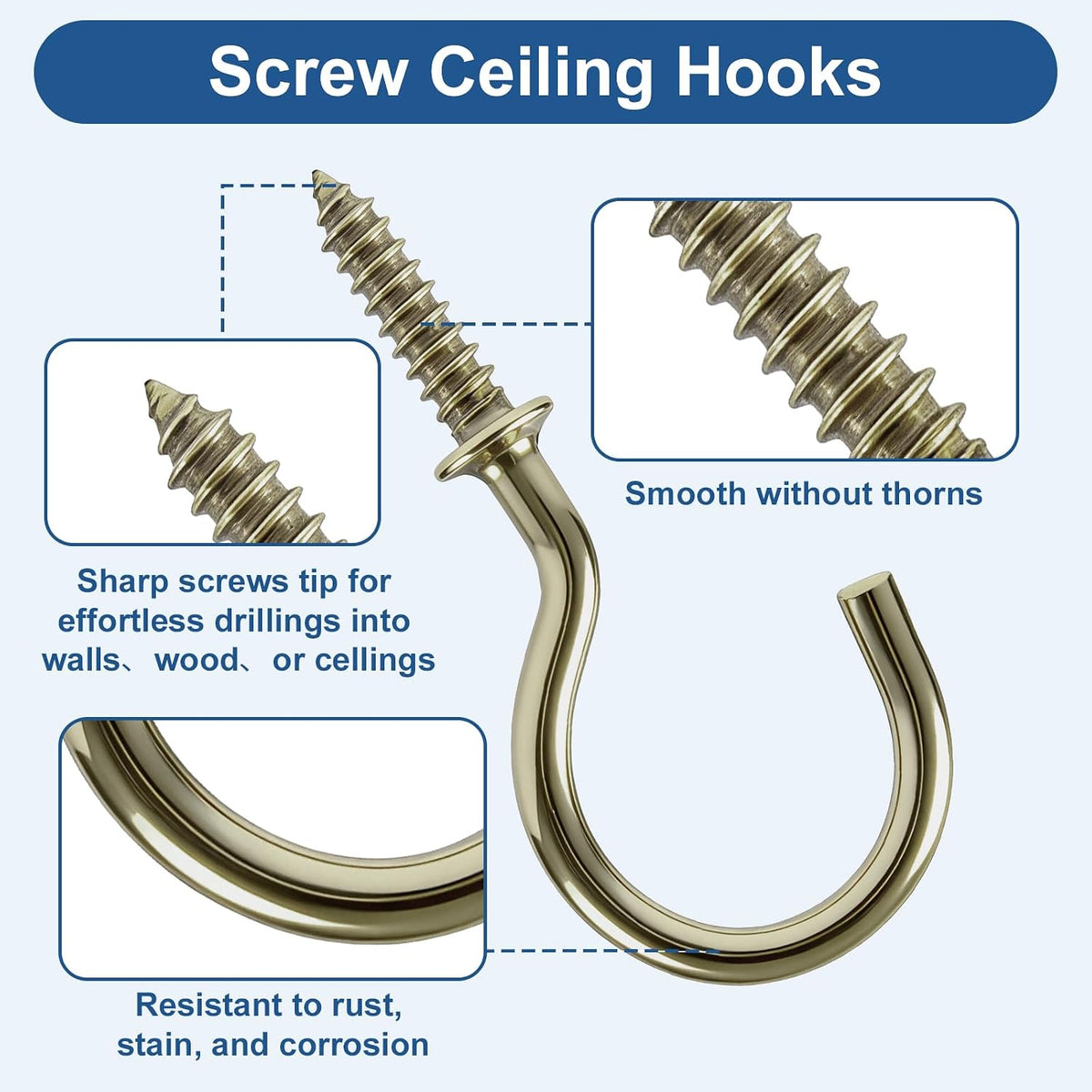 105 Pcs Cup Hooks Bronze Screw-in 6 Sizes Metal Ceiling