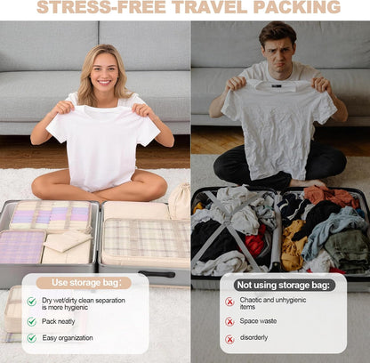 8 Set Packing Cubes for Travel, Suitcase Organizer Bags for Luggage (Cream)