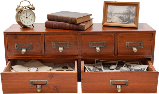 6-Drawer Vintage Desk Organizer, Tabletop Wood Storage Cabinet, Retro Desktop Organizer Cabinet with Label Slots, for Living Room Office Study