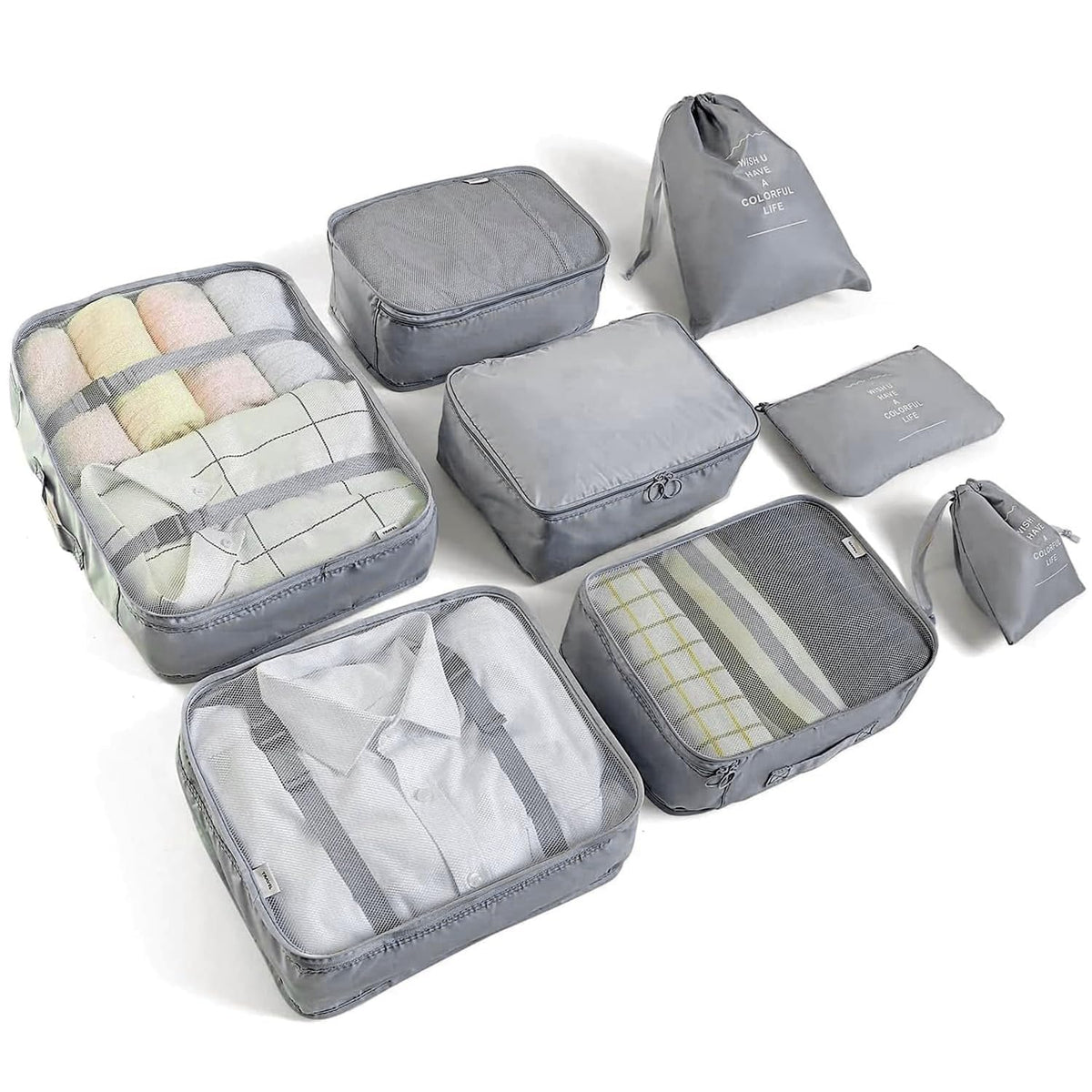 LANSKLBD 6/8 Set Packing Cubes for Suitcases Travel Luggage Packing Organizers,Travel Accessories Essentials Luggage Organizer with Shoe/Tioletry/Laundry Bag (Beige, 8 set)