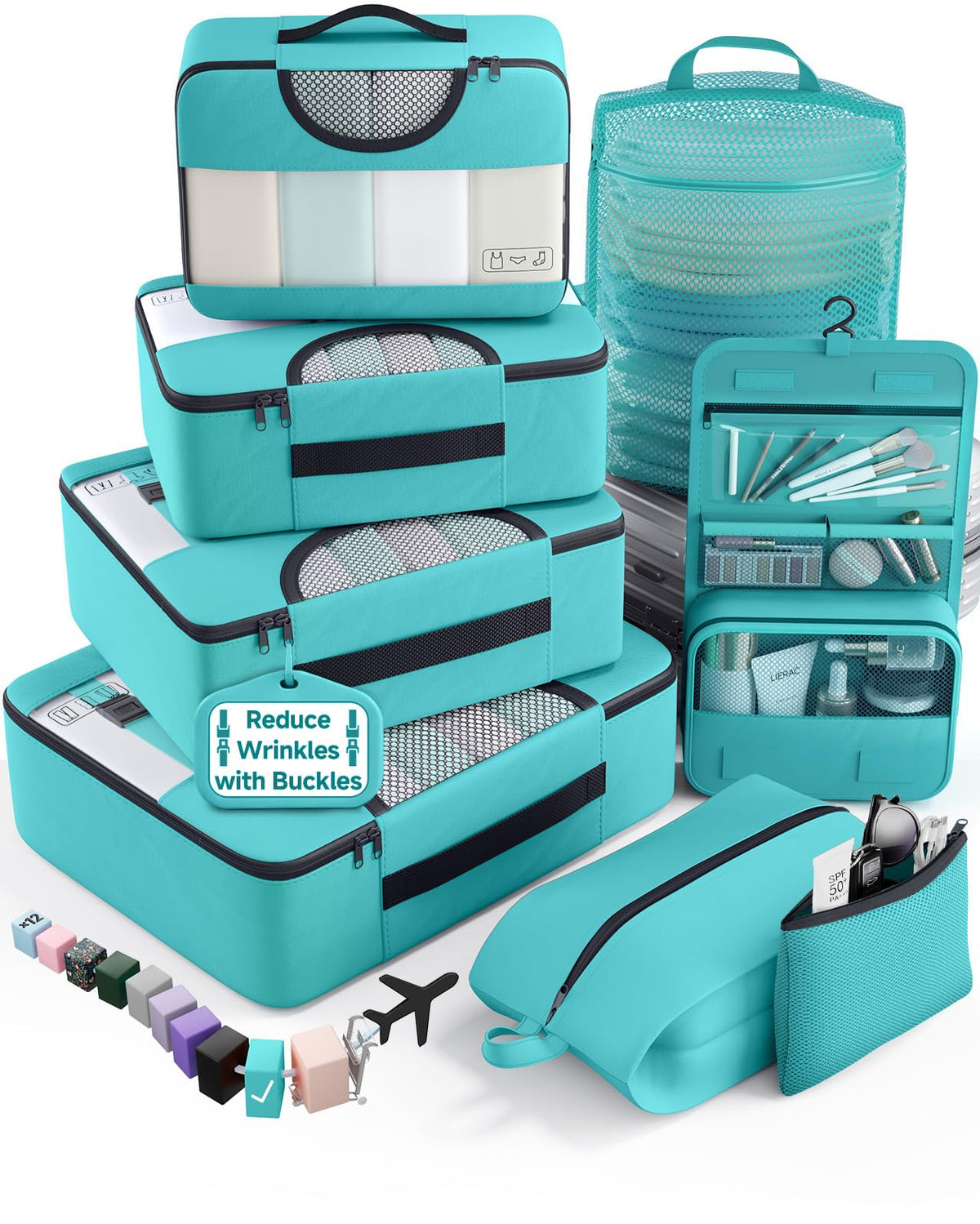 Veken 8 Set Packing Cubes for Travel Essentials, Suitcase Organizer Bags in 4 Sizes, Carry-On Luggage Accessories with Laundry Bag, Airplane Must Have, Gifts for Women Men