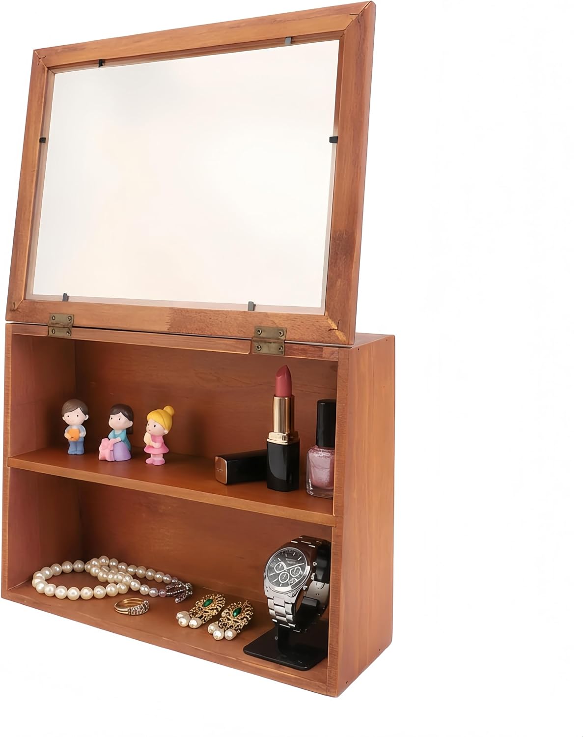 Wooden Display Cabinet with Glass Doors | Freestanding Curio Cabinet for Collectibles & Mini Figures | Desktop Organizer with Display Case for Cosmetics, Jewelry, Pastries & Po p Figures
