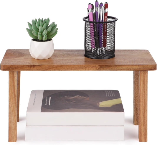 15 Inches Acacia Wooden Desktop Organizer Shelf, Cabinet Riser & Counter Display Stand for Top of Desk Home Office Kitchen Coffee Table Display Stand