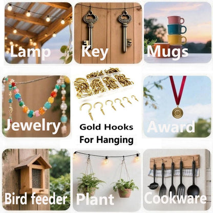 125 PCS 6 Sizes Screw in Hooks,Gold Screw Cup Hooks for Hanging Plants,Decorations,kitchenware and DIY Crafts,(1/2",5/8",3/4",7/8”,1”,1-1/4“)