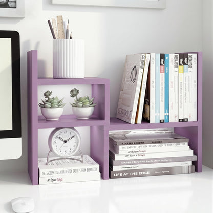 Jerry & Maggie Desktop Organizer Office Storage Rack Adjustable Wood Display Shelf, White, 5 Units, 16"L x 15.8"H x 6.8"W