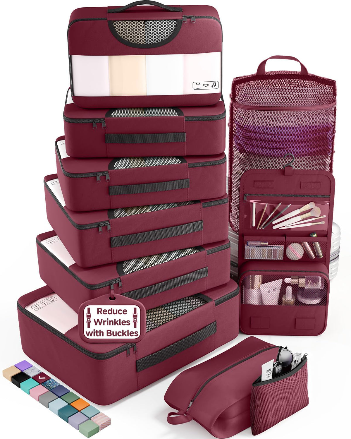 Veken 8 Set Packing Cubes for Travel Essentials, Suitcase Organizer Bags in 4 Sizes, Carry-On Luggage Accessories with Laundry Bag, Airplane Must Have, Gifts for Women Men