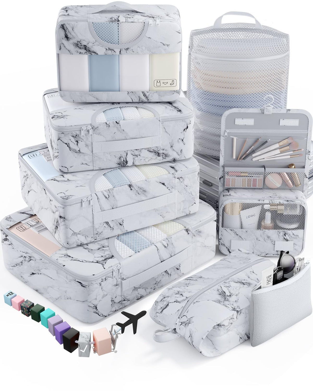 Veken 8 Set Packing Cubes for Travel Essentials, Suitcase Organizer Bags in 4 Sizes, Carry-On Luggage Accessories with Laundry Bag, Airplane Must Have, Gifts for Women Men