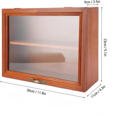 Wooden Display Cabinet with Glass Doors | Freestanding Curio Cabinet for Collectibles & Mini Figures | Desktop Organizer with Display Case for Cosmetics, Jewelry, Pastries & Po p Figures
