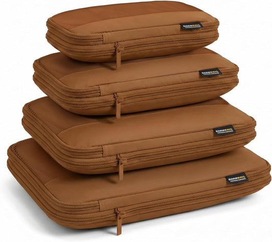 4 Piece Compression Packing Cubes for 3–7 Day Travel, Light Brown