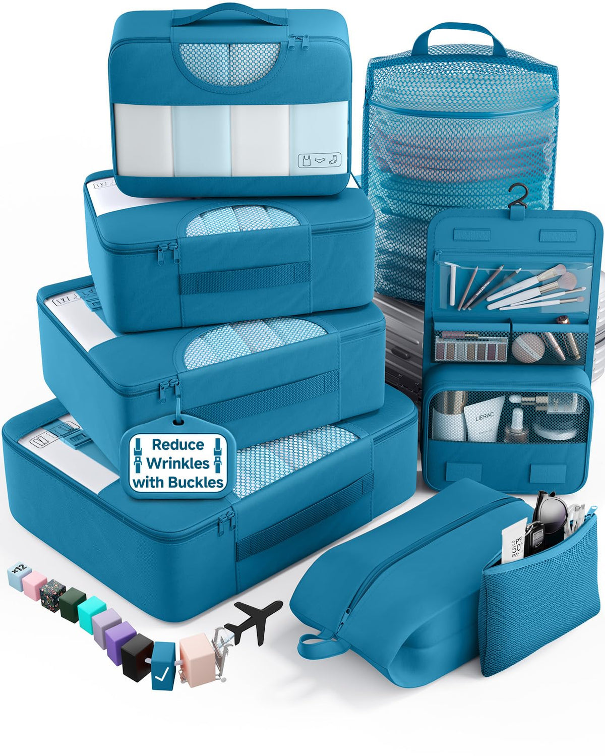 Veken 8 Set Packing Cubes for Travel Essentials, Suitcase Organizer Bags in 4 Sizes, Carry-On Luggage Accessories with Laundry Bag, Airplane Must Have, Gifts for Women Men